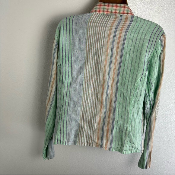 Flax Multicolored Striped 100% Linen Button Front Flap Front Pockets Blazer M? - Picture 4 of 16